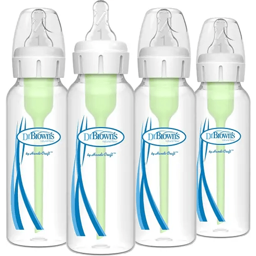 Dr. Brown's Natural Flow® Anti-Colic Options+™ Narrow Baby Bottles 8 oz/250 mL, with Level 1 Slow Flow Nipple, 4 Pack, 0m+