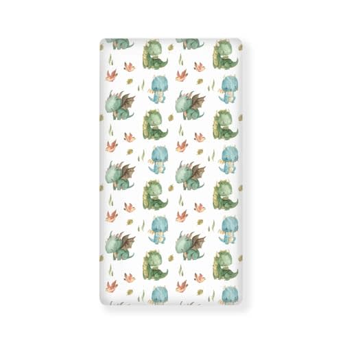 JIANADAER Cute Dragon Fitted Crib Sheet Fantasy Watercolor Green Blue Animal Standard Crib Mattress Fitted Sheet Orange Bird Toddler Bed Mattress Sheets Crib Mattress Sheet 28"x52"