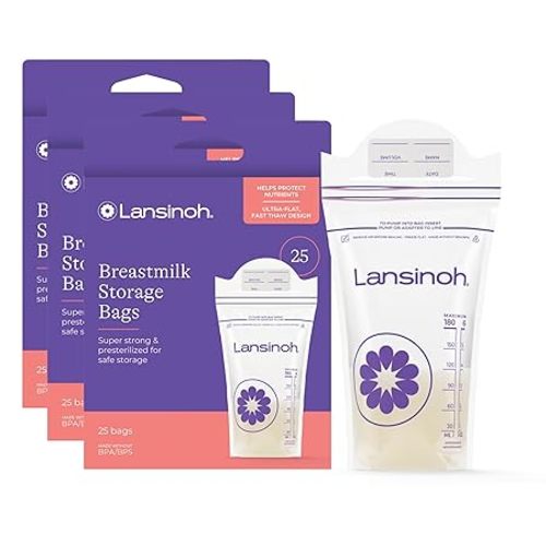 Lansinoh Breastmilk Storage Bags, 200 Count Value Pack, Baby Essentials, Fast Freeze & Thaw Breast Milk Bags for Baby Bottle Feeding, Superior Strength & Stretch, 6 Ounce