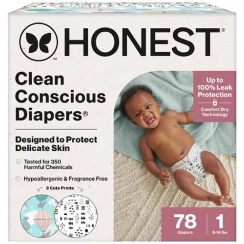The Honest Company Clean Conscious Disposable Diapers - Giraffes & Dots + Dashes - Size 1 - 78ct