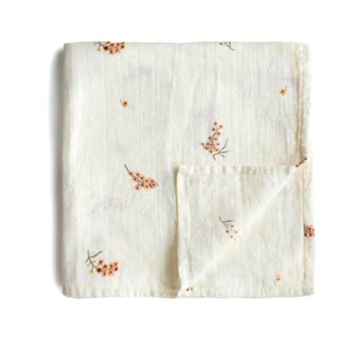 Organic Cotton Muslin Swaddle Blanket Flowers One Size
