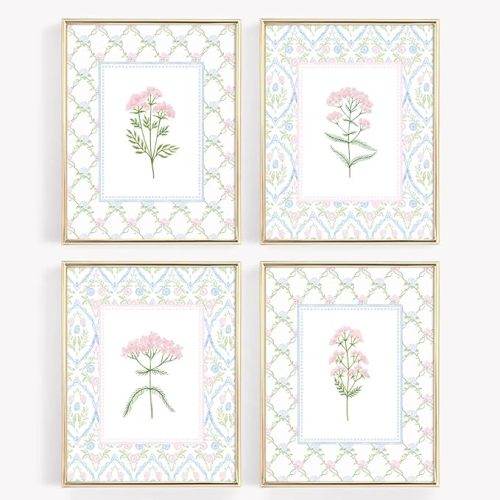 Nursery Flower Wall Art Girl Wildflower Canvas Wall Decor Pink Blue Floral Prints Baby Girl Flower Poster Pictures Nursery Floral Artwork Pastel Botanical Painting for Girl Room 12x16x4 Inch Unframed