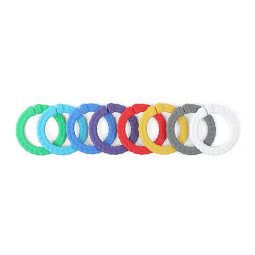 Itzy Ritzy Linking Ring Set; Set of 8 Braided, Rainbow-Colored Versatile Linking Rings; Attach to Baby's Car Seat, Stroller & Activity Gym to Keep Toys Nearby; Primary Rainbow