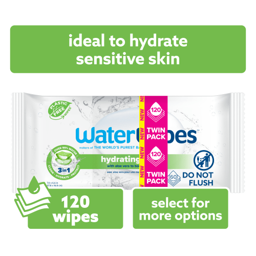 WaterWipes Hydrating Clean 99% Water Based Aloe Vera Baby Wipes, 120 Count (2 Packs)