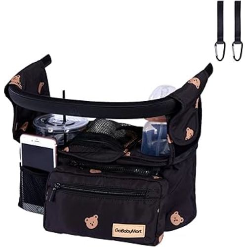 Universal Stroller Organizer with Cup Holders, Detachable Wristlet | Fits All Strollers | Stroller Diaper Bag Organizer with Phone Pocket, Insulated Bottle Holder & Storage Compartments