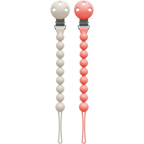 Dr. Brown's Silicone Pacifier Clips, Universal Fit Strap for Pacifiers, Pink/Ecru, BPA Free, 0-18 Months, 2-Pack