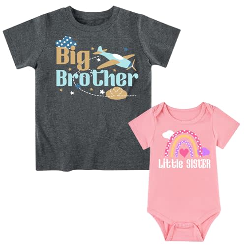 Funnycokid Big Brother Little Sister Matching Outfits Baby Girl Clothes Toddler Boys T-Shirt Announcement Gift