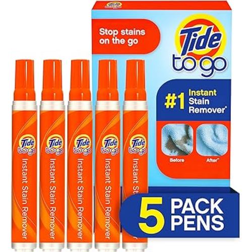 Tide Stain Remover for Clothes, Tide To Go Pen, Instant Stain Remover for Clothes, Travel & Pocket Size, 5 Count (Pack of 1)