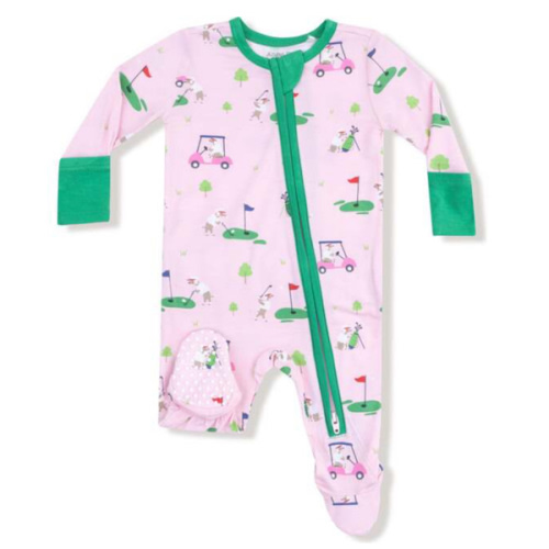 2 Way Zipper Ruffle Back Footie, Dogs Pink Golf - Angel Dear Sleepwear | Maisonette