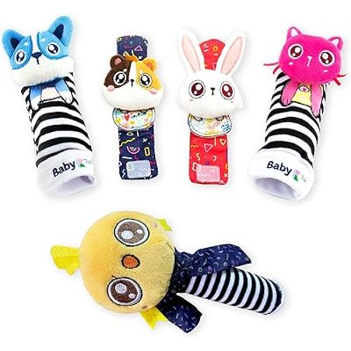 Baby Rattles Socks & Hand Rattle for Girls & Boys (Pet+Bird Set A) - Baby Toys 6-12 Months - Wrist Rattles and Foot Rattles - Baby Toys for Newborns As Gift - Easy to Wear Baby Rattle Toys