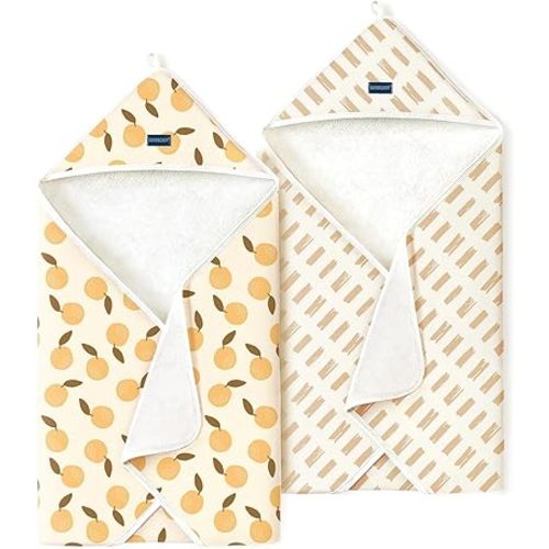 GRSSDER Baby Hooded Towel 2 Pack for Newborn, Super Soft Bath Towels with Original Designs, Ultra Absorbent Knit Terry, Large Toddler Towels with Hood for Boys Girls, Shower Gifts for Infant,34"x 34"