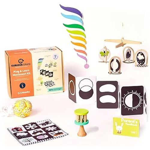 Montessori Toys Box for Newborns | 6 in 1 Sensory & Developmental Toys – Black & White Mobile, High Contrast Cards, Color Mobile | Early Learning Toy Set & Gifts for 0-3 Months