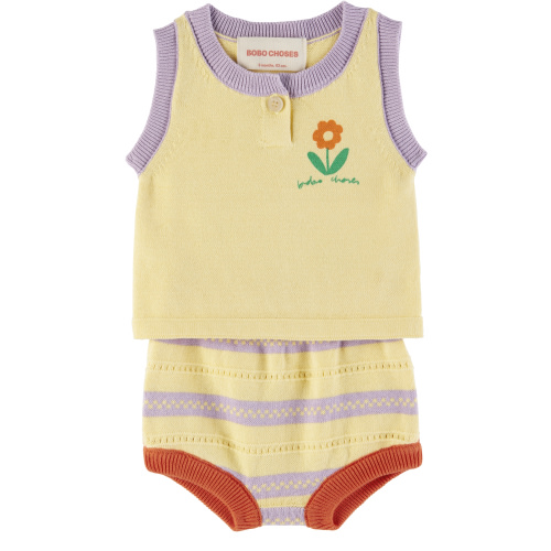 Baby Beige Flower Knitted Tank Top & Bloomers Set