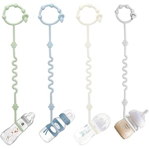 RTMOK (4Pcs) Sippy Cup Strap Keep Bottles and Sippy Cups Off The Floor, Sippy Cup Holder Strap Suitable for High Chairs, Strollers and Water Bottles- Dishwasher Safe