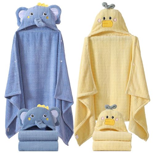 2-Pack Toddler Hooded Bath Towels - Large 55''x27.5'' Coral Fleece Soft Baby Towels for Ages 0-5 Years Boys & Girls, Super Absorbent for Newborns, Toddlers & Kids