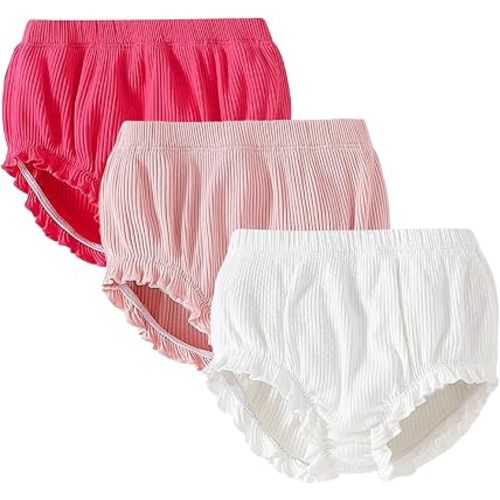 3-Pack Bloomers for Baby Girls Diaper Covers Ribbed Ruffle Solid Triangle Baby Girl Shorts Summer Toddler Underwear