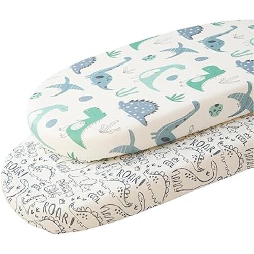 SDIII Dinosaur Bassinet Sheets 2 Pack for Baby Boy Girl, Stretchy Microfiber Jersey Knit, Universal Fit for Rectangle Round Oval Hourglass Mattress