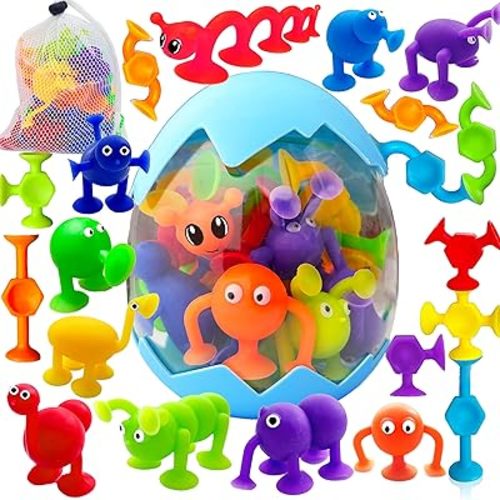 32PCS Suction Cup Bath Toys for Kids Ages 1-3 Ocean Animal Suction Bath Toys with Eggshell Storage No Hole Mold Free Bathtub Toys Party Favor Classroom Prize Water Table Toys 4 5 6 Year Old Boys Girls