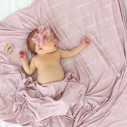 Personalized Mauve Baby Name Swaddle Blanket - Script