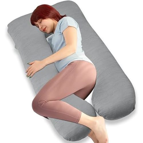 MOON PINE Pregnancy Pillow, U Shaped Full Body Pillow for Maternity Support, Sleeping Pillow with Cover for Pregnant Women (Cooling Grey)