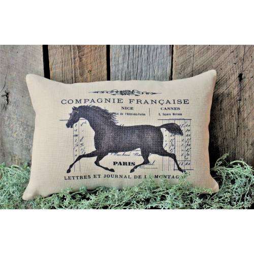 French Country Horse Pillow, Equestrian Decor, French Vintage Horse, Farmhouse Decor, Equestrian Country Pillow, Porch Decor, Wedding Gift