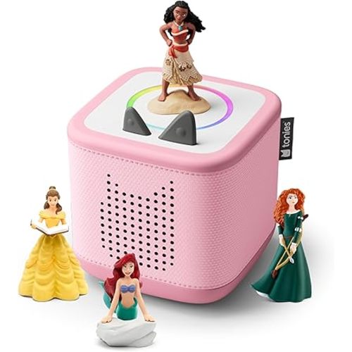Toniebox 2 Audio Player Disney Princess Bundle for Kids 3+ with Ariel, Moana, Merida, and Belle - Cloud Pink