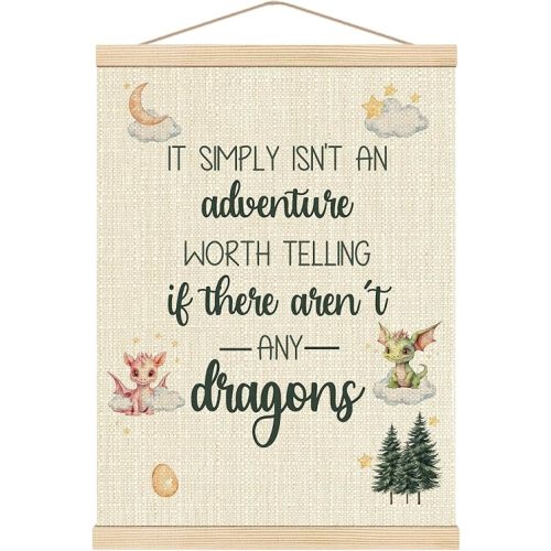 Boat Wades Dragon Nursery Decor Wooden Poster Hangers, Nursery Wall Decor, Kids Room Decor, Boys Room Wall Decoration,16x24 Inch