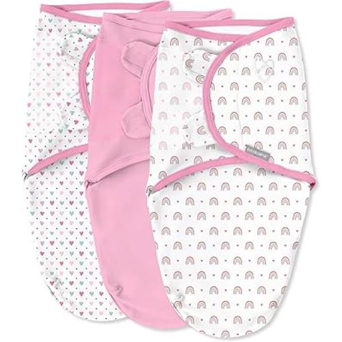 SwaddleMe by Ingenuity Original Swaddle, 100% Cotton, Improves Sleep & Calms Startle Reflex, 0-3 Months, 3-Pack - Over the Rainbow
