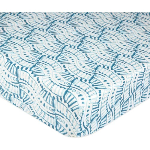 CRANE BABY Cotton Sateen Fitted Crib Sheet, Blue Print