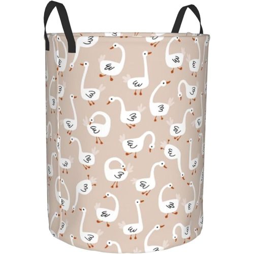 Large Laundry Basket With Handles - White Goose Dirty Clothes Hamper For Bedroom Aesthetic