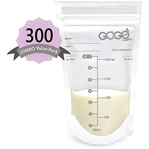 300 Count (5 Pack of 60 Bags) Jumbo Value Pack Breastmilk Storage Bags - 7 OZ, Pre-Sterilized, BPA Free, Leak Proof Double Zipper Seal, Self Standing, for Refrigeration and Freezing - Only at Amazon