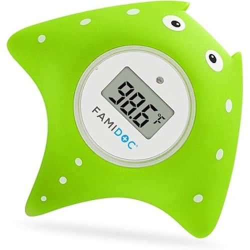 Baby Bath Thermometer with Room Thermometer - Famidoc FDTH-V0-22 NEW Upgraded Sensor Technology for Baby Health Bath Tub Thermometer Floating Toy Thermometer (Green)