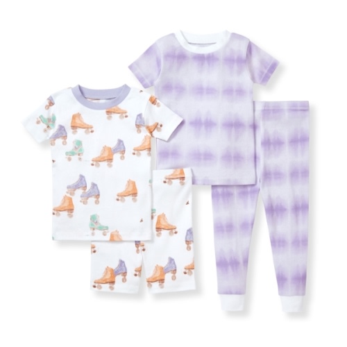 4-Piece Roller Baby & Printed Tie Dye Tee, Kids Short & Pant PJ Set