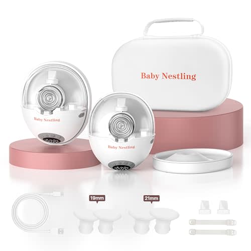 Heated Base Hands Free Breast Pump, Wearable Breastfeeding Pump of Baby Heated Dustproof Base, Automatic Voice Prompts, LED Display with 4 Modes &12 Levels, Memory Function-24 mm, 2 Pack Gray