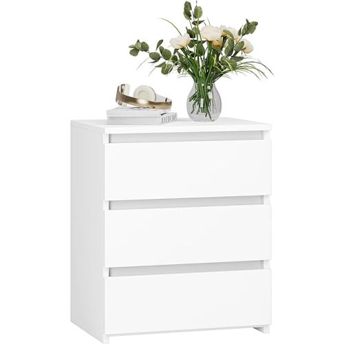 FOTOSOK White Nightstand with 3 Drawers, White Bedside Table Night Stand for Bedroom with Cut-Out Handle, Sofa Side Table 3 Drawer Nightstand for Bedroom, 17.7W*15D*21.7H