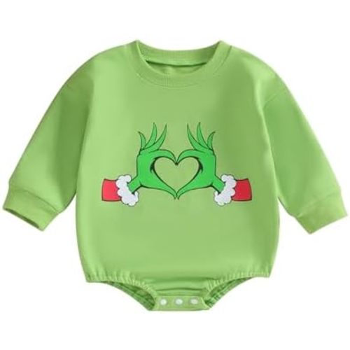 Yuemengxuan Unisex Baby Girls Boys Christmas Romper Long Sleeve Crewneck Cartoon Printing Jumpsuit Outfit Xmas Clothes