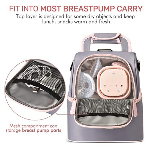 NCVI Breastmilk Cooler Bag with Ice Pack, Insulated Lunch Bag for Women Men, Baby Bottle Bag Fits 6 Bottles for Nursing Mom Daycare, Double Deck Cooling Bag, Work, Picnic (Grey) - gray