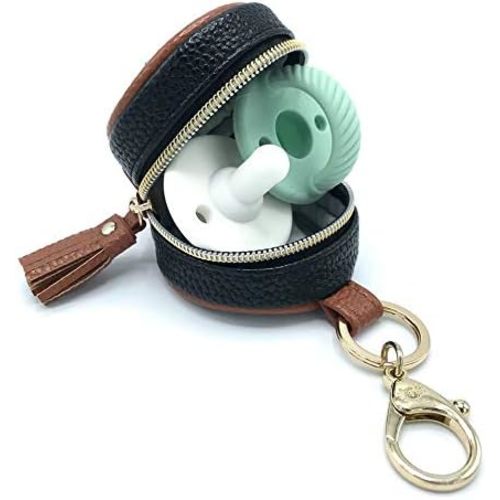 Pacifier Holder Case with Clip - Pacifier Case Includes Clasp to Easily Attach to a Diaper Bag or Purse, Measures 2.5" in Diameter and Holds 2 Pacifiers (Coffee & Cream)