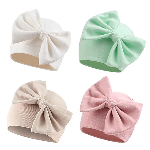 Bamery Newborn Baby Girl Hat Cotton Baby Bow Beanie Preemie Hats Spring Infant Hats for Girls 0-12 Months