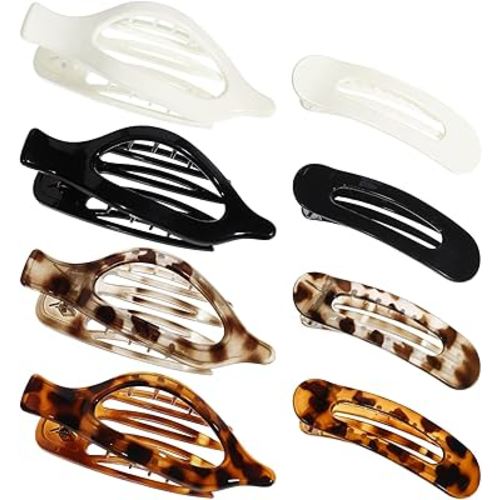 Obeoby 8 PCS Flat Hair Clips, Tortoiseshell Flat Claw Clips 2 Styles Hair Claws for Women Girls Medium Hair Volume