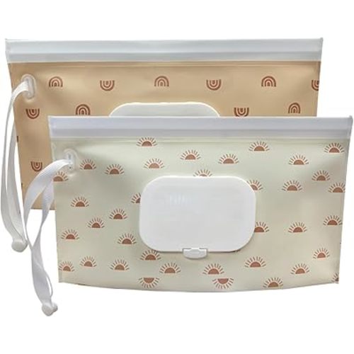 Wipe Dispenser, 2-Pack Portable Refillable Wipe Container,Reusable Travel Baby Wipes Dispenser, Waterproof and Dustproof, Suitable for Travel, Outdoor Activities, Shopping (Bohemian)