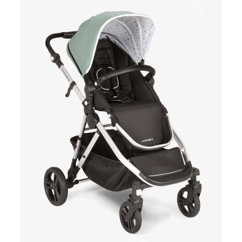 Mockingbird Single-to-Double Stroller | Sage, Watercolor Drops, Silver with Black Leather