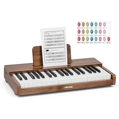 VEVOR Kids Piano Keyboard, 37 Keys Wooden Digital Piano for Kids, Mini Music Educational Instrument Toy with Realistic Sound, Dual Power, Adjustable Volume for Toddlers, Boys Girls Learning,Walnut