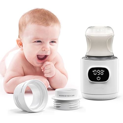 Portable Cordless Bottle Warmer,Include 2 ADapters,Fast Heating,Accurate Temperature Control,Long Battery Life,LCD Display,Leak-Resistance,Easy to Clean,for Breastmilk or Formula,for Travel