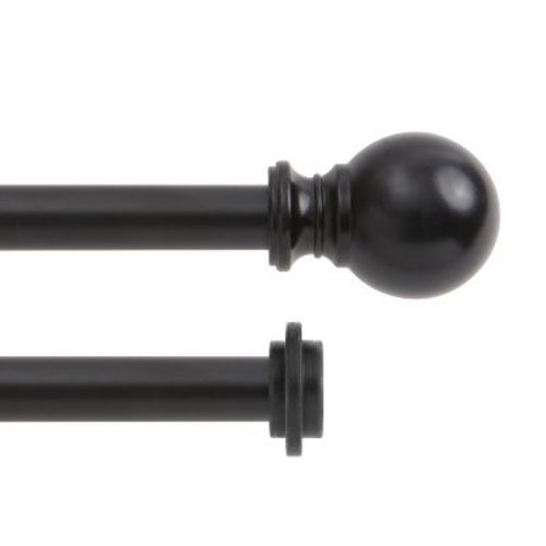 Kenney Ball 5/8" Standard Decorative Window Double Curtain Rod, 36-66", Matte Black