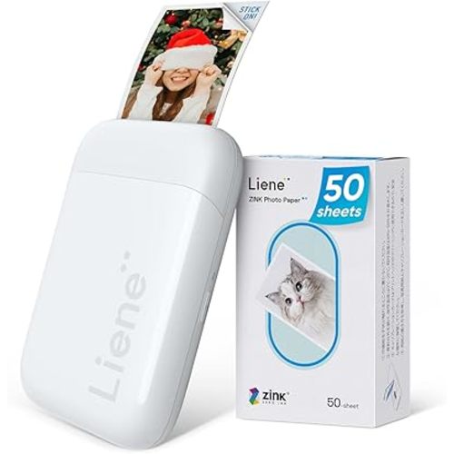 Liene 2x3” Photo Printer, Mini Instant Portable Color Mono Picture Printer Bundle 50 Zink Adhesive Paper, Bluetooth 5.0, Compatible w/iOS & Android, Small Phone Sticker for iPhone, Smartphone, White