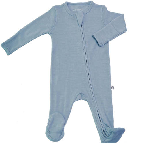 Footie Pajamas, Merino Wool, Blue 0-3 Months