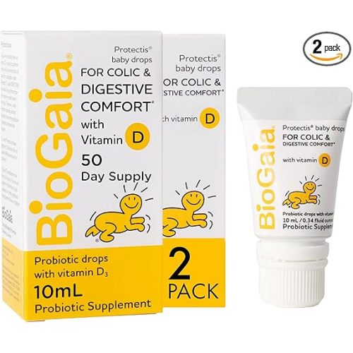 BioGaia Baby Probiotic Drops - Colic & Gas Relief + Vitamin D (Pack of 2)