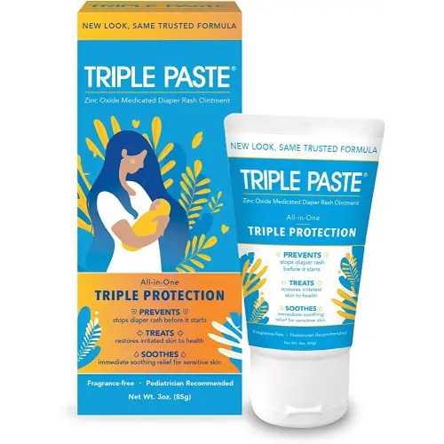 Triple Paste Diaper Rash Cream for Baby - 3 oz Tube - Zinc Oxide Ointment Treats, Soothes and Prevents Diaper Rash - Pediatrician-Recommended Hypoallergenic Formula with Soothing Botanicals
