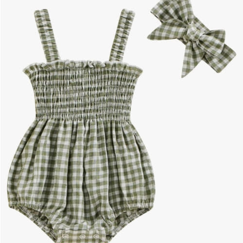 Engofs Newborn Baby Girl Summer Clothes (B3 Green Plaid, 3-6 Months)